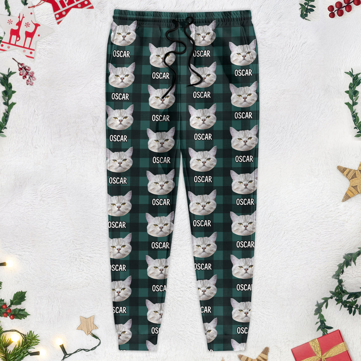 Custom Cat Photo With Christmas Pattern For Men and Women Sweatpants N304 889680