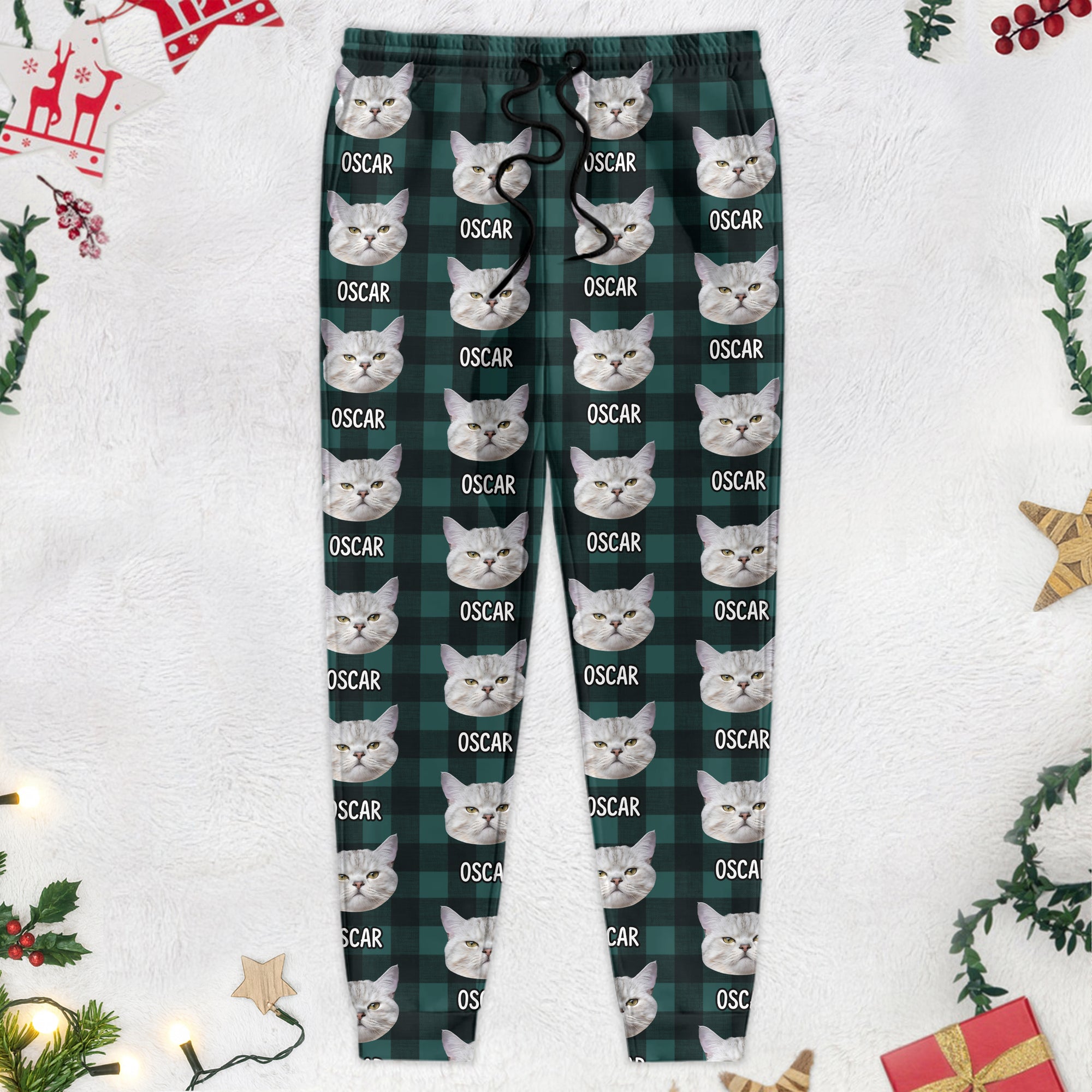 Custom Cat Photo With Christmas Pattern For Men and Women Sweatpants N304 889680