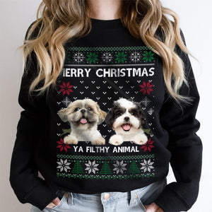 Custom Photo Ugly Christmas Ya Filthy Animal Dog Cat Sweatshirt, Dog Lover Sweater Christmas N304 889811