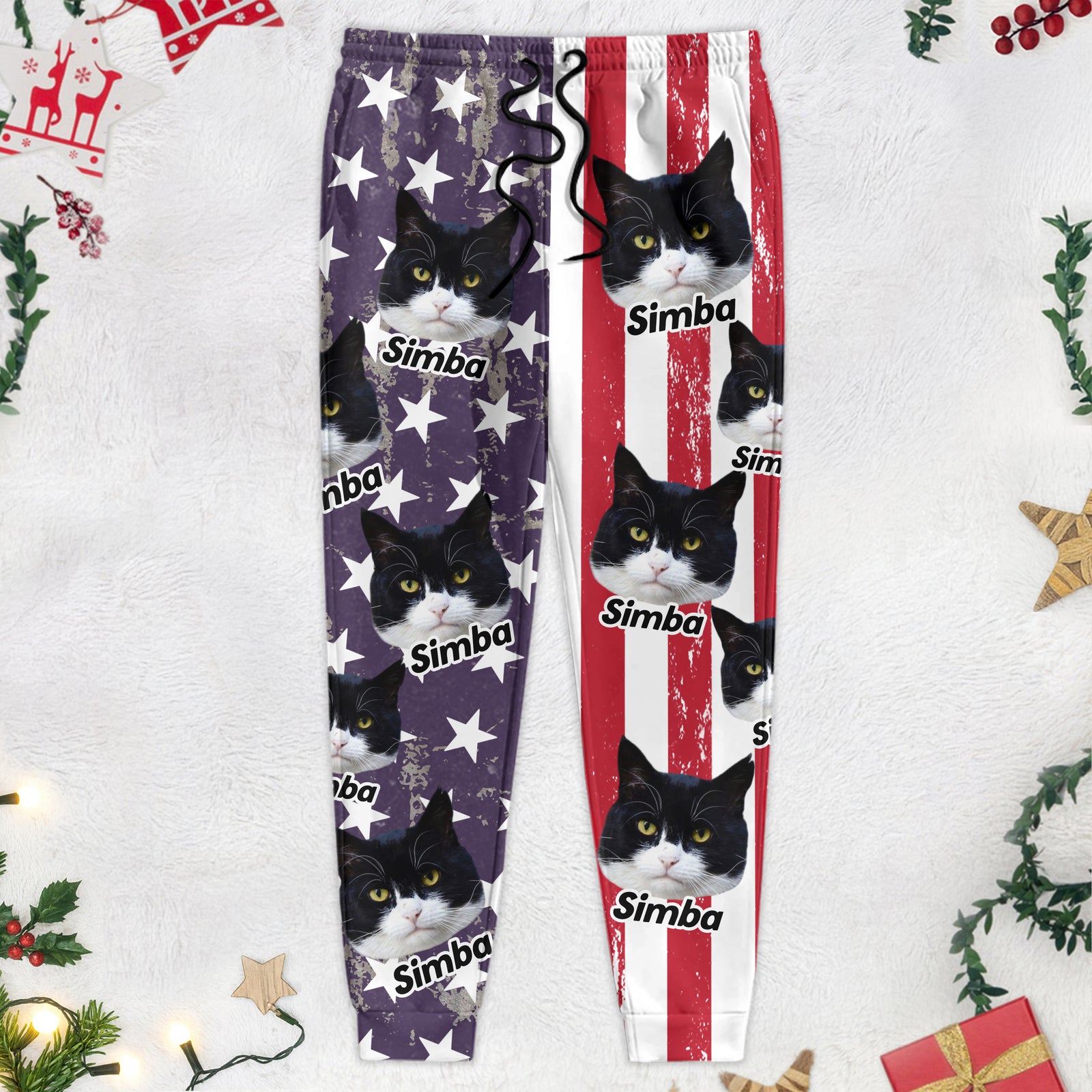 Custom Cat Photo With Flag USA Grunge Background Sweatpants N369 889842