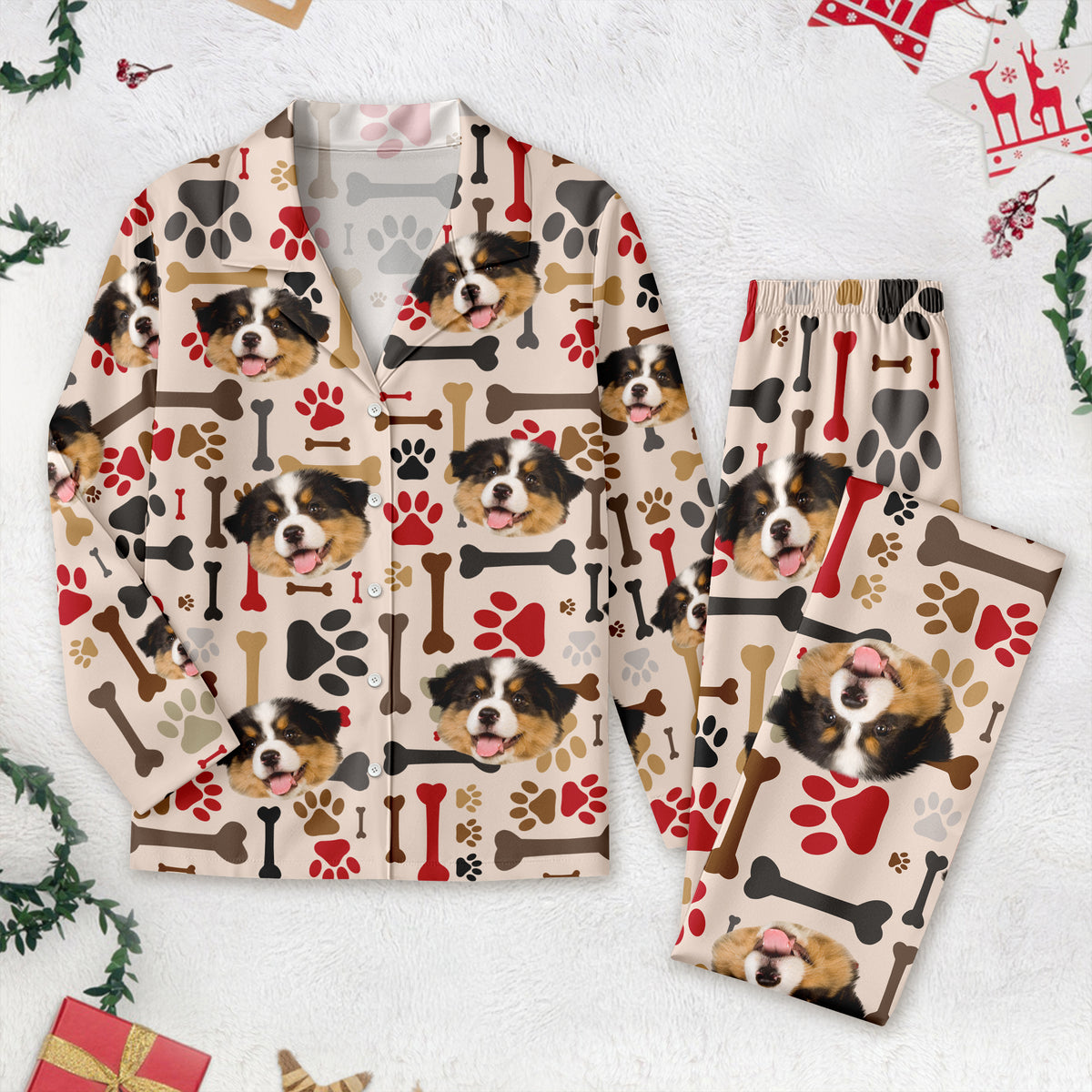 Custom Dog Photo With Paw And Bone Pattern Pajamas TA29 889912