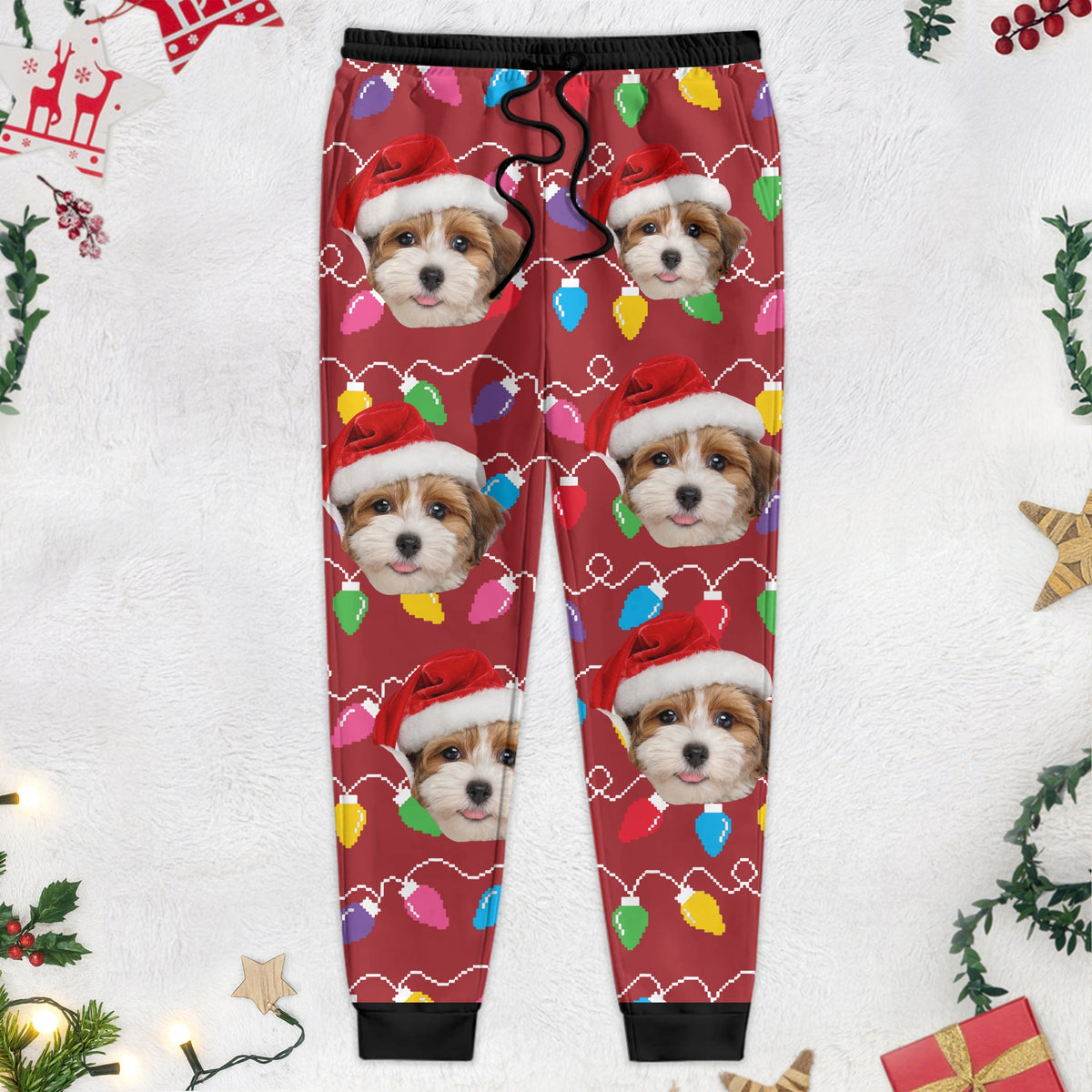 Custom Photo With Colorful Christmas Lights For Dog Lovers Sweatpants N304 889920