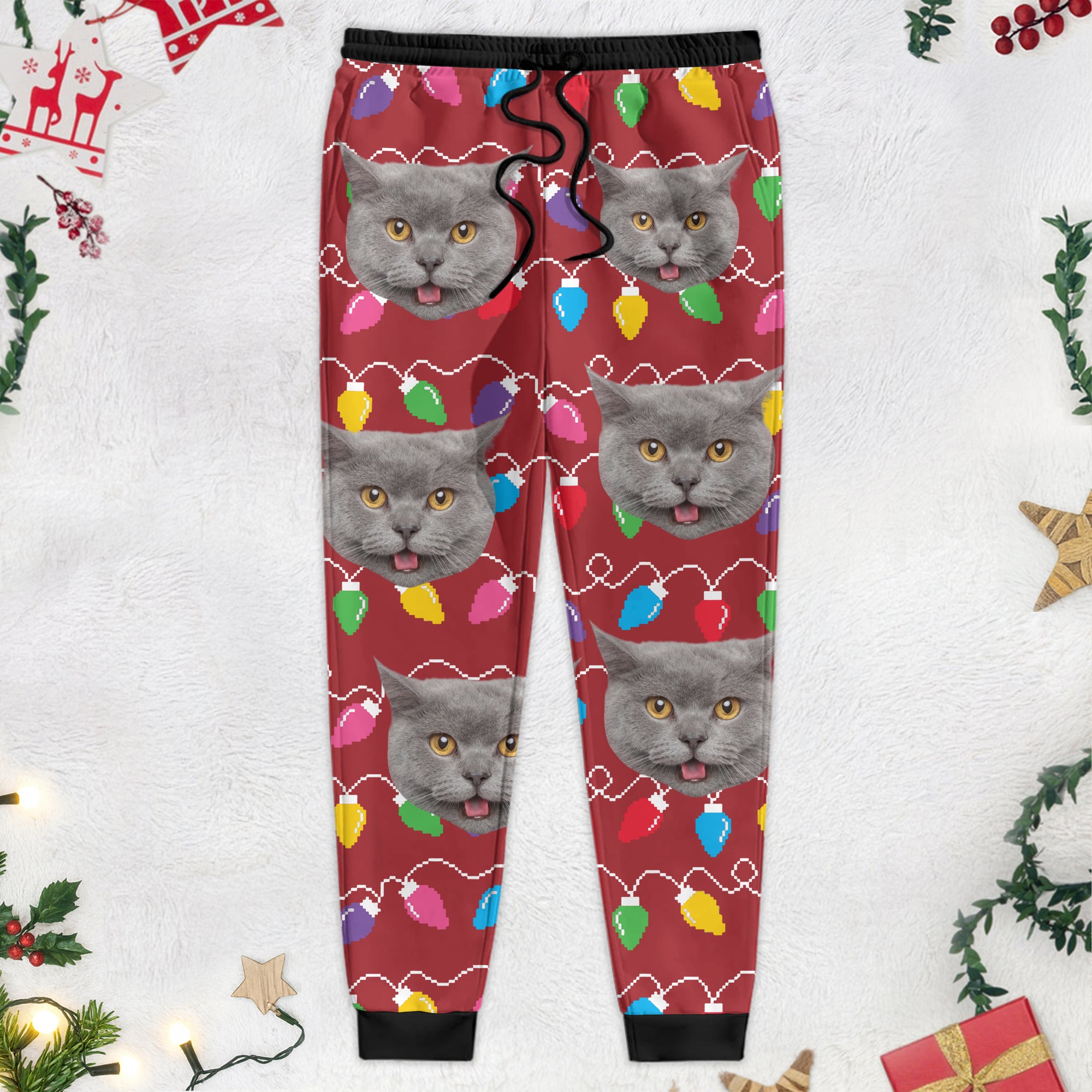 Custom Photo With Colorful Christmas Lights For Cat Lovers Sweatpants N304 889922