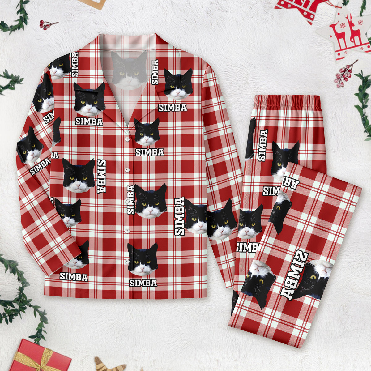 Custom Photo With Plaid Background For Dog Cat Lovers Pajamas T368 889938