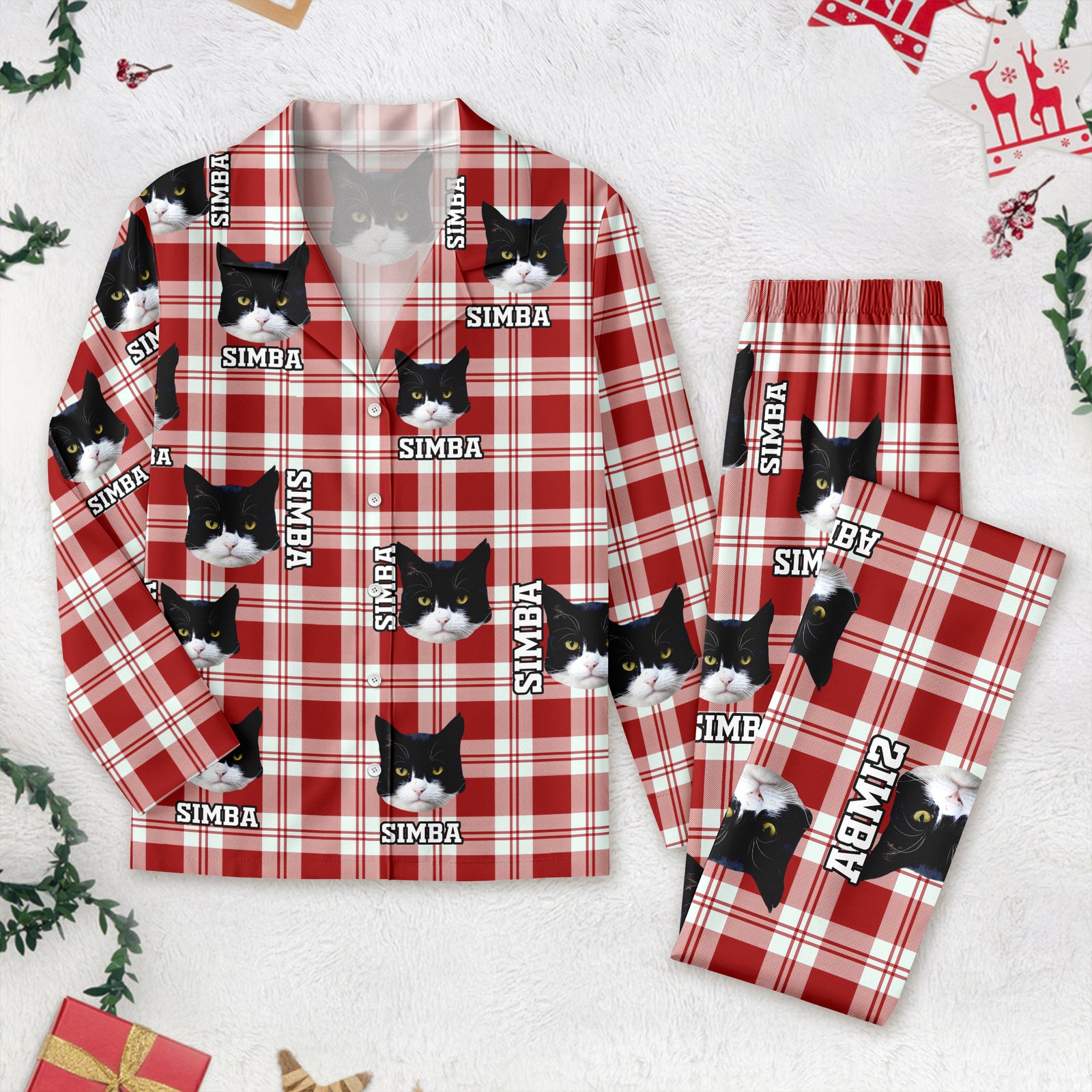 Custom Photo With Plaid Background For Dog Cat Lovers Pajamas T368 889938