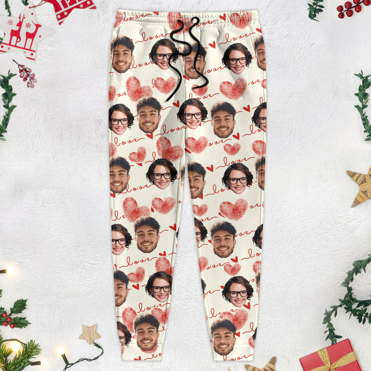 Custom Couple Photo With Heart Pattern Sweatpants HA75 892638