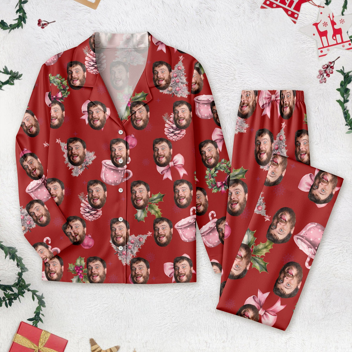 Custom Photo Coquette Bows Christmas Pajamas Funny Gift For Bestie LM32 895006