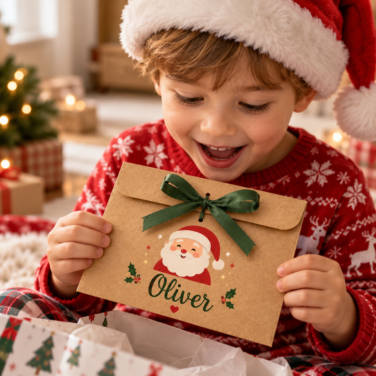 Personalized Xmas 2026 Kraft Money Holder Gift, Voucher Gift Envelope with Satin Ribbon LM32 670641