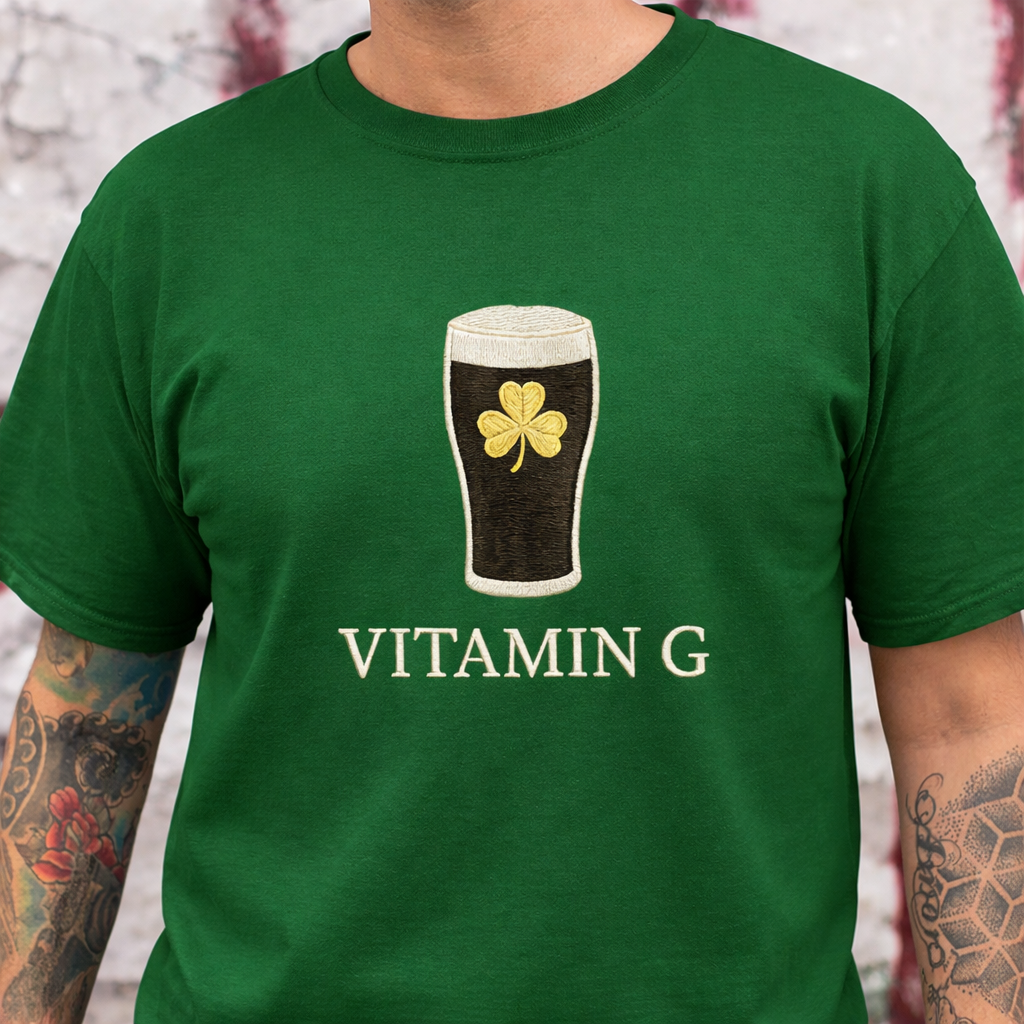 Vitamin G Embroidered Effect Funny Irish Beer Patrick's Day Shirt LM32 899199