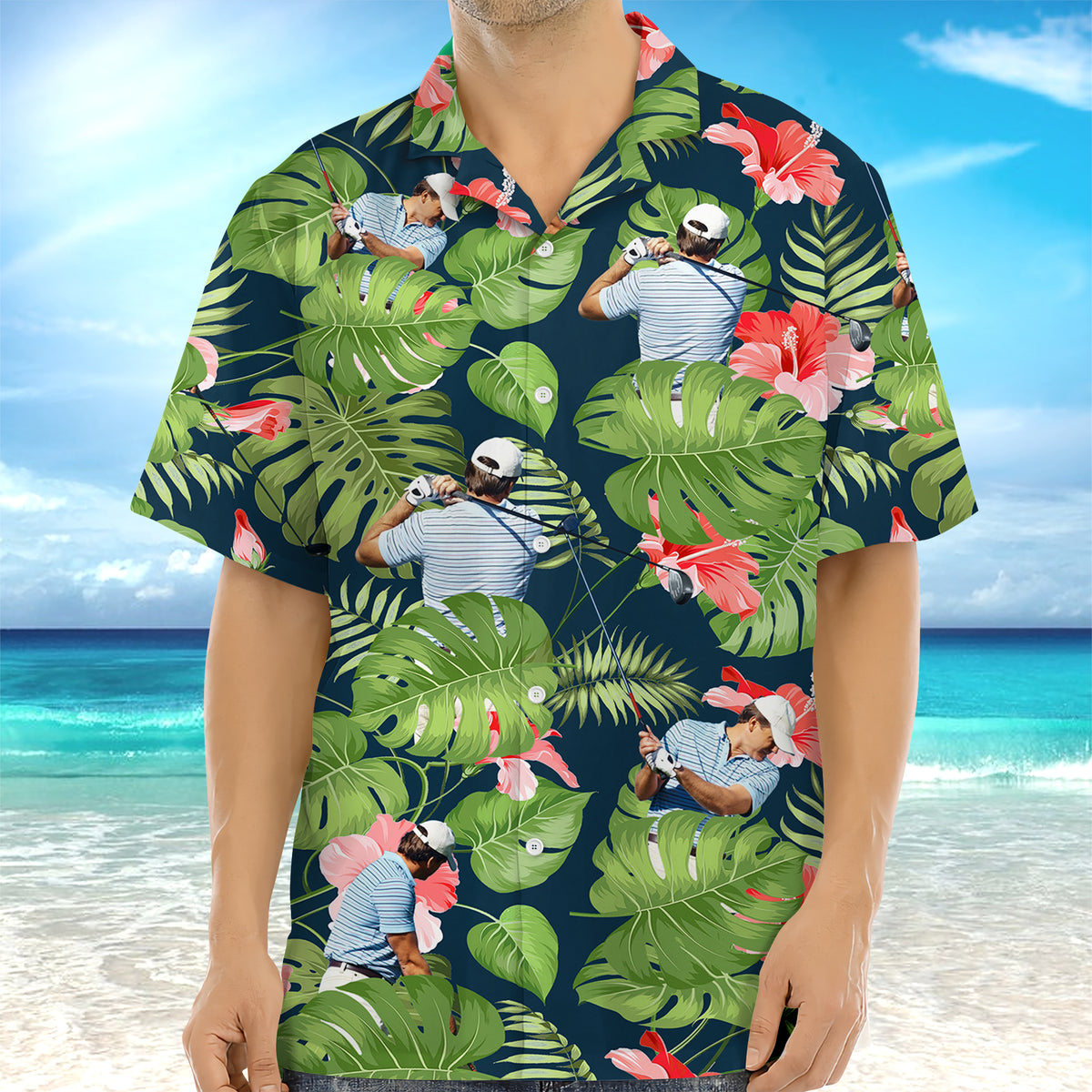 Custom Funny Golfer Face Tropical Hawaiian Shirt - Personalized Gift for Golfer LM32 897489