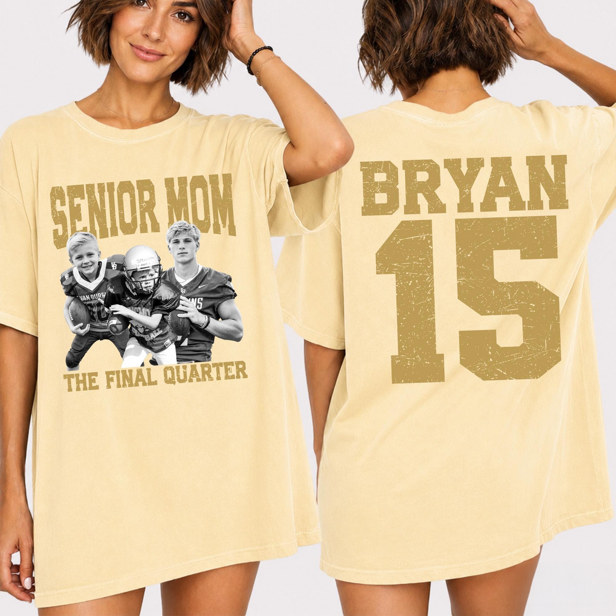 Custom Senior Dad Mom Football Shirt, Personalized Photo Tee with Name & Number Back, The Final Quarter, Class of 2027 Gift HO82 903214