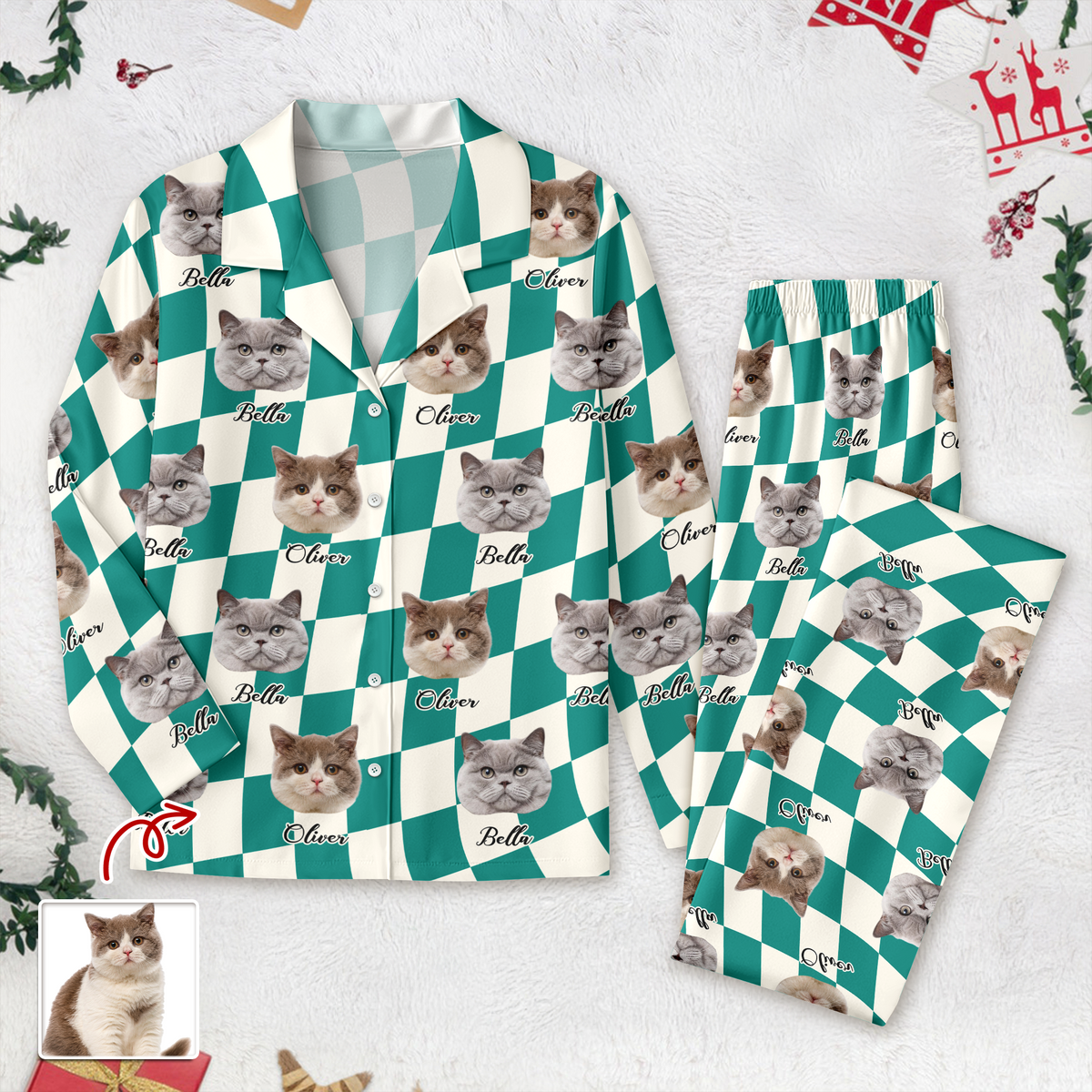Custom Cat Photo Checker Design For Cat Lover Pajamas TH10 894981