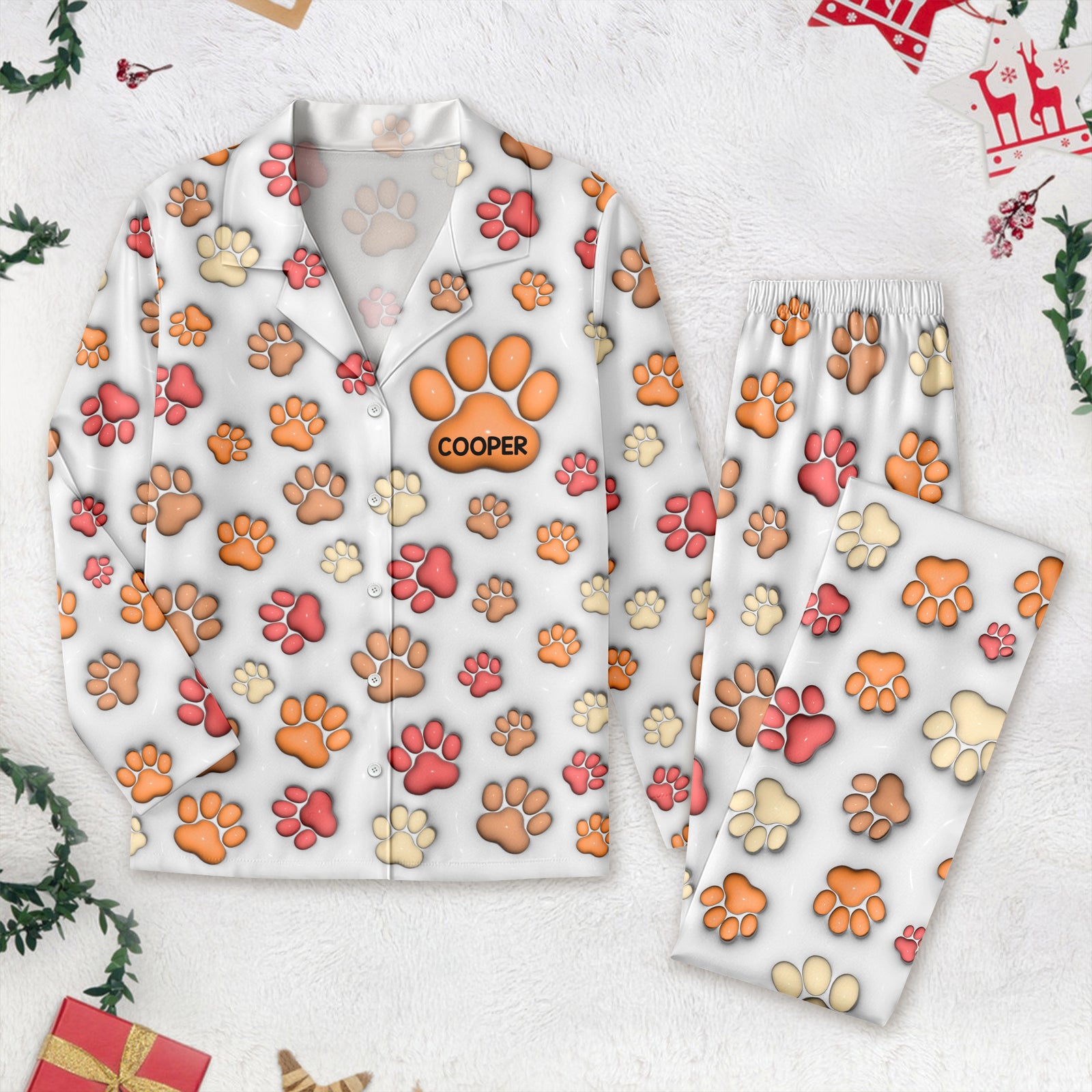 Custom Name On Dog Paw 3D Effect Pajamas For Christmas TH10 896447