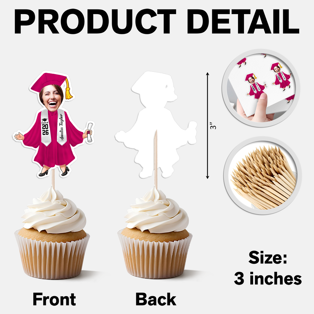 Custom Photo Graduation Gift - Personalized Cupcake topper, Class Of 2026, High School Graduation Gift, Photo Portrait Cupcake Topper HO82 901398