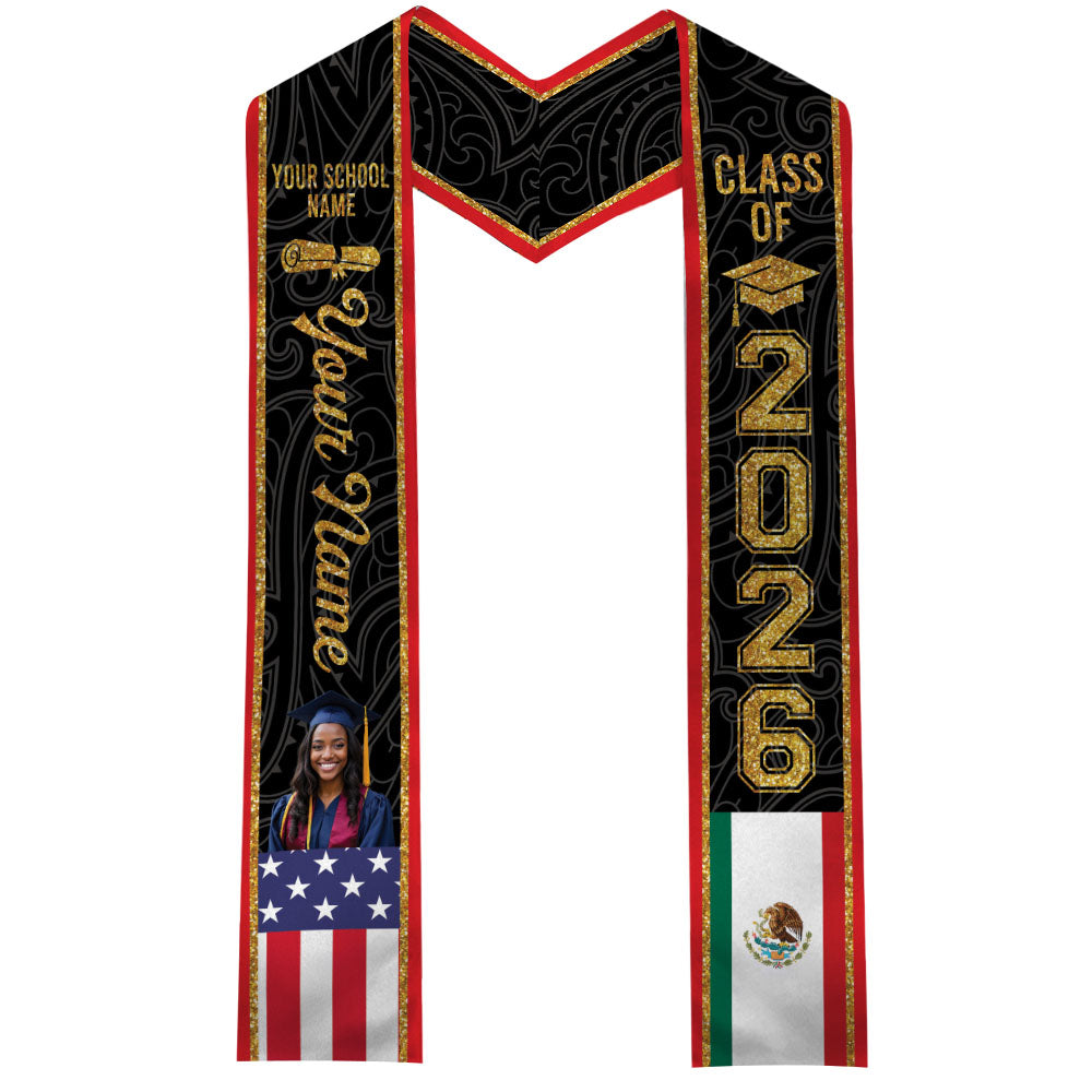 Custom Photo Country Flag Class of 2026 Graduation Stoles LM32 897701