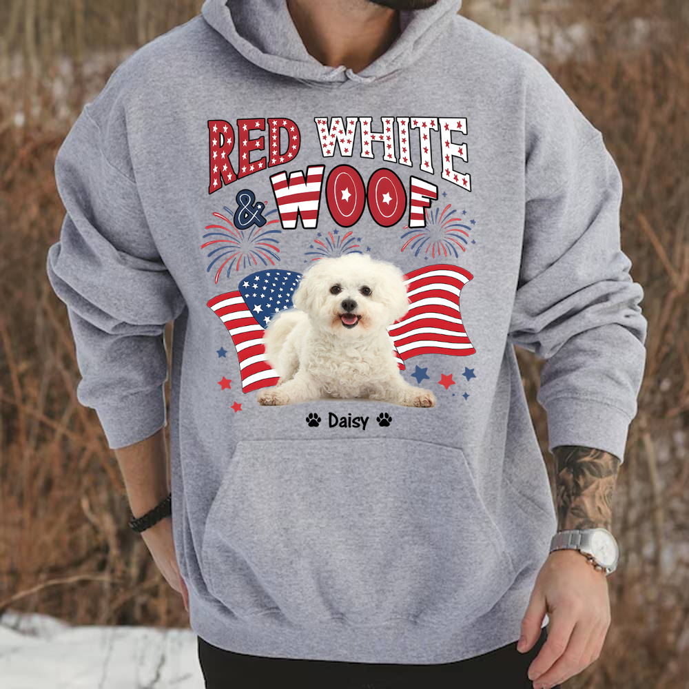 Custom Dog Photo Red White Woof Bright Shirt LM32 893723