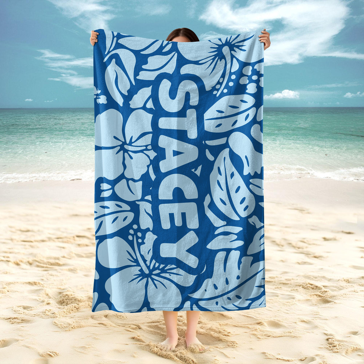 Custom Name Tropical Hawaiian Floral Beach Towel – Summer Vacation Beach Gift LM32 899665