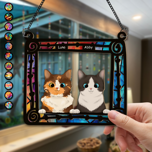 Cats Sitting In Frame Window Hanging Suncatcher Ornament Personalized Gift HO82 891198