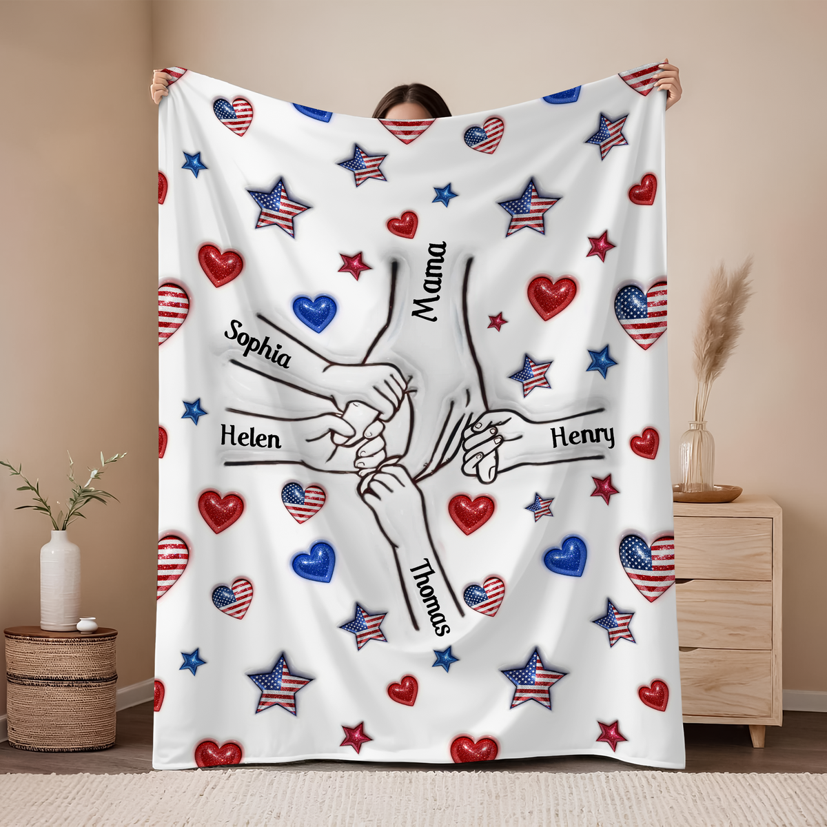 Forever Connected, Hand in Hand - Family Personalized 3D Inflated Effect Printed Blanket HA75 920382