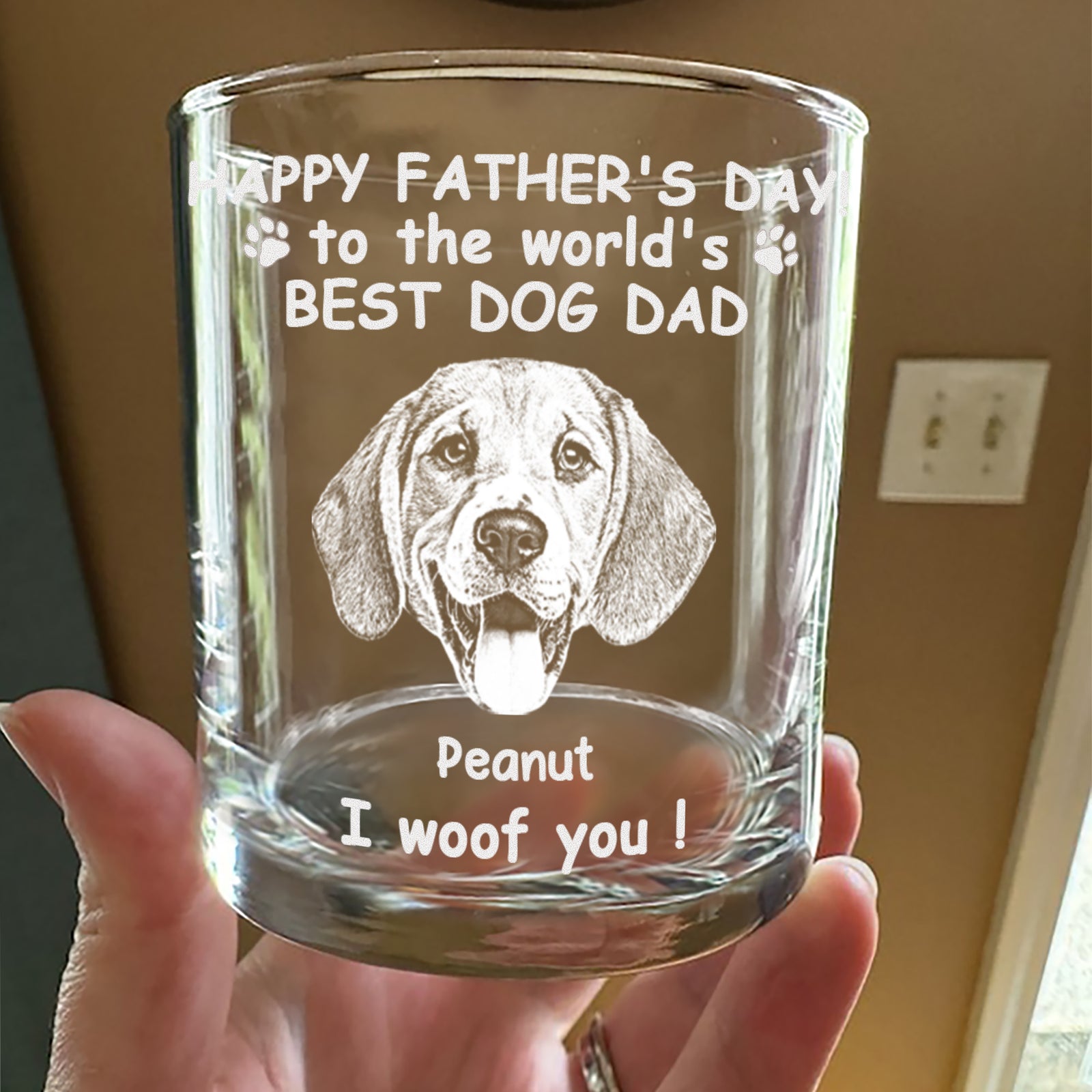 Custom Photo Woof Best Dog Dad Engraved Whiskey Glass Father's Day Gifts HA75 892372
