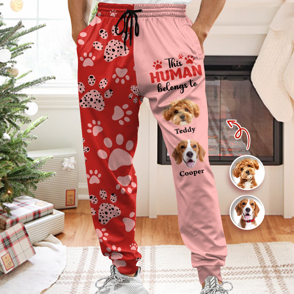 Custom Photo This Human Belongs To Dogs Sweatpants For Dog Lover HA75 897886