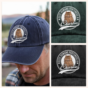 Gorra de mezclilla personalizada con foto – Este humano pertenece a un gato mascota LM32 895057