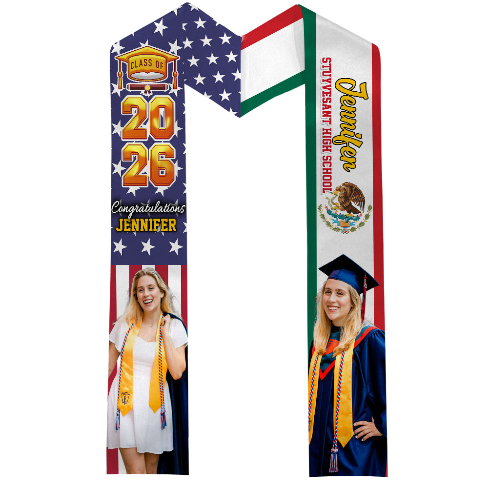 Custom Photo Country Flag Class of 2026 Stoles Sash, Graduation Gift, Senior Gift HO82 901320