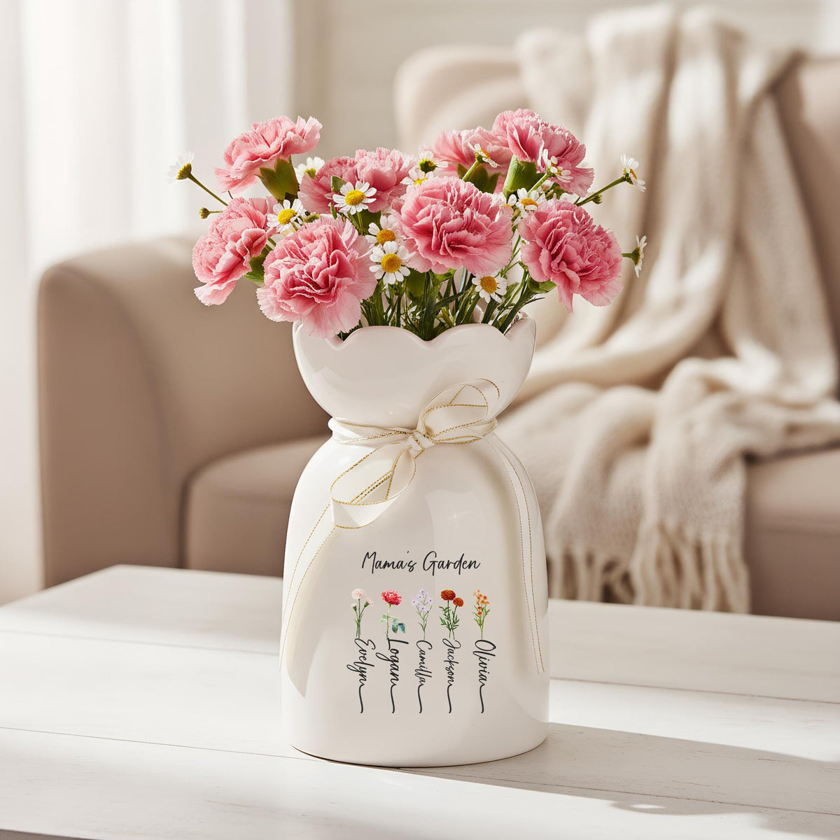 Custom Mama’s Garden Birth Month Flower Ceramic Vase, Mother’s Day Gift from Kids LM32 899721