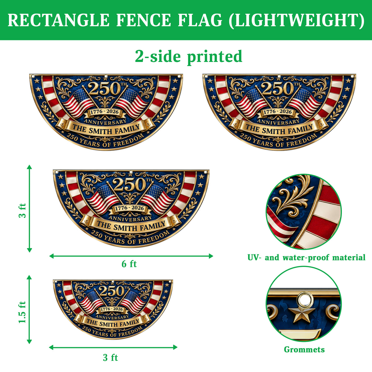 Custom Family Name 250th Anniversary 250 Years Of Freedom Non-Pleated Fan Flag LM32 669337