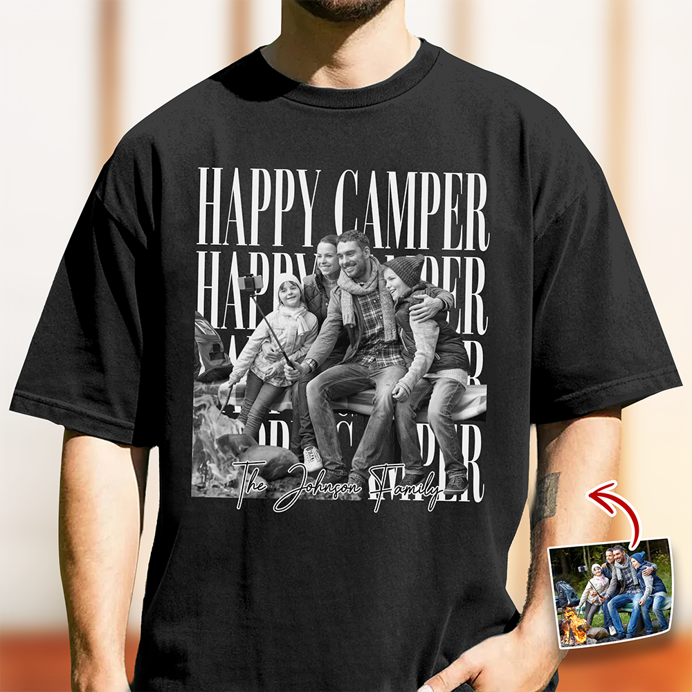 Custom Family Photo Vintage Happy Camper Comfort Shirt - Personalized Family Camping Gift TH10 170153