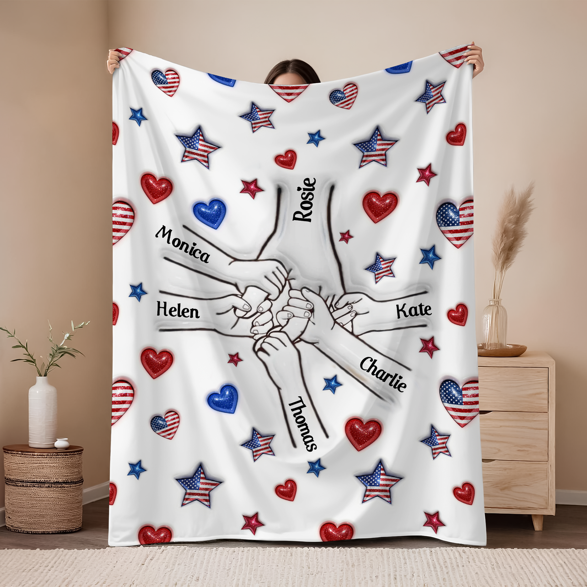 Forever Connected, Hand in Hand - Family Personalized 3D Inflated Effect Printed Blanket HA75 920382