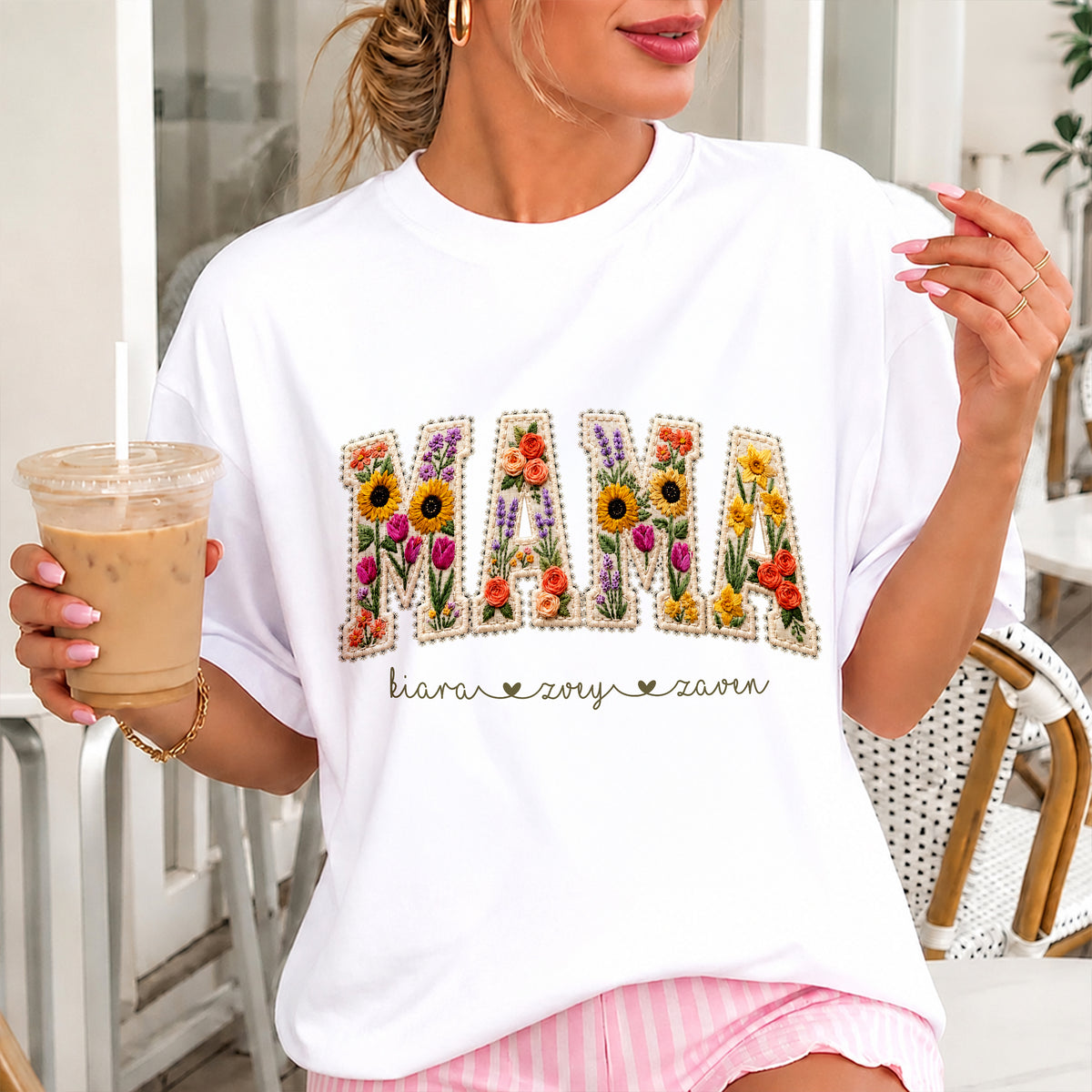 Custom Mama Shirt With Kids Names Faux Embroidery Effect Comfort Shirt HO82 903346