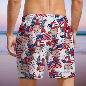 Custom Photo US Flag With Hawaii Pattern Man Beach Shorts, Father's Day Gift, For Dad HO82 894054