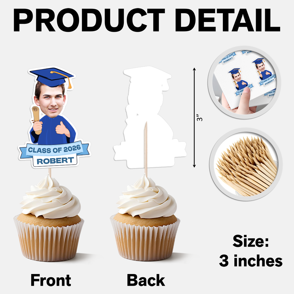 Custom Funny Face Class Of 2026 Graduation Decoration Cupcake Toppers HA75 920070