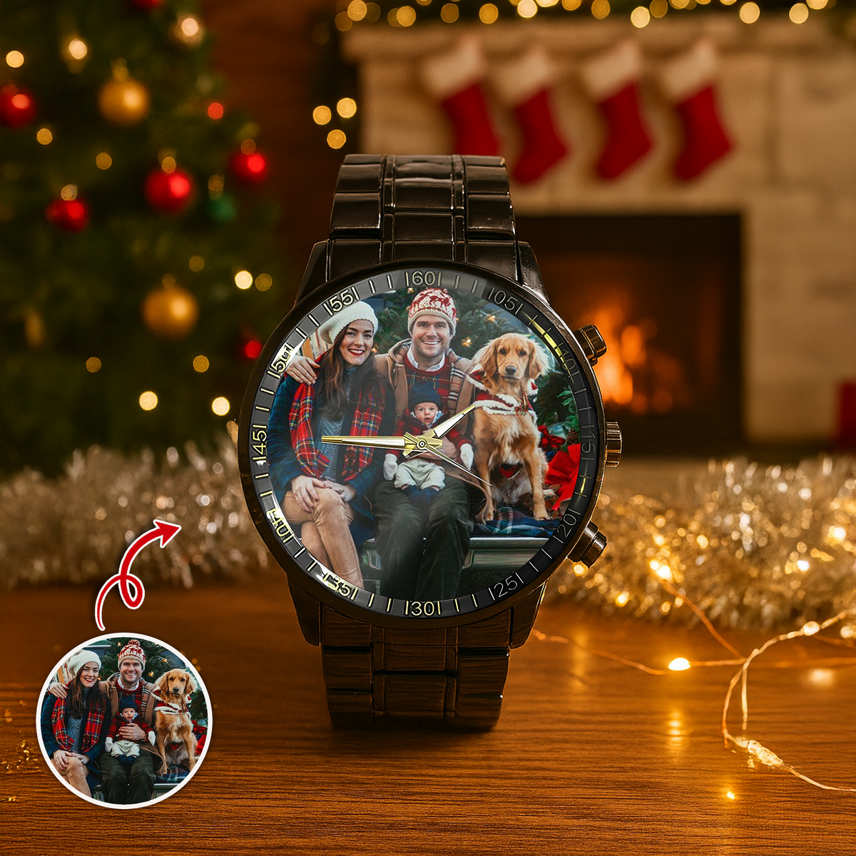 Custom Family Photo Men's Wrist Watch Christmas Gift For Dad, Grandpa HA75 892960