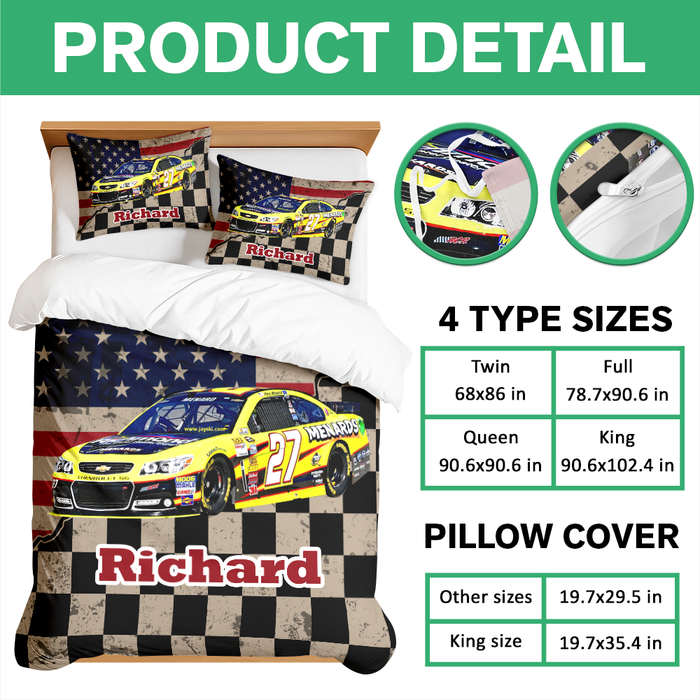 Personalized Racing Photo Checkered Flag Bedding Set Gift For Car Lovers CH07 899918