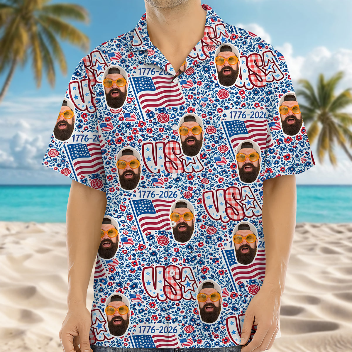 Custom Photo USA 250th Anniversary Floral American Flag Hawaii Shirt HA75 898940