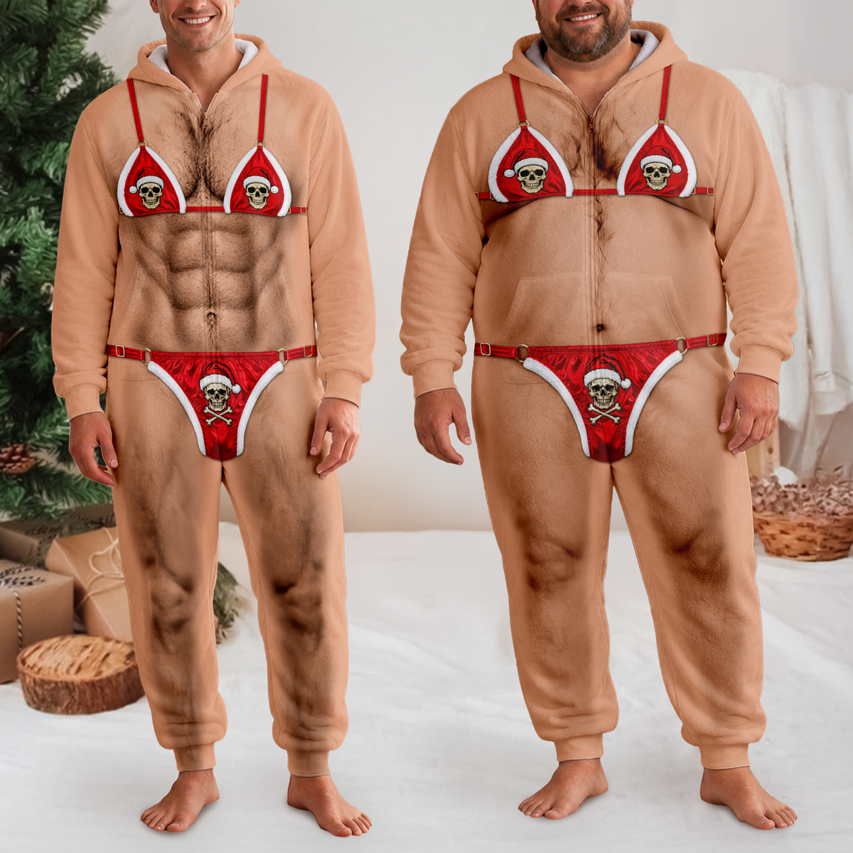 Funny Christmas Santa Bikini Onesie Pajamas Hairy Body Funny Gag Gift CH07 180580