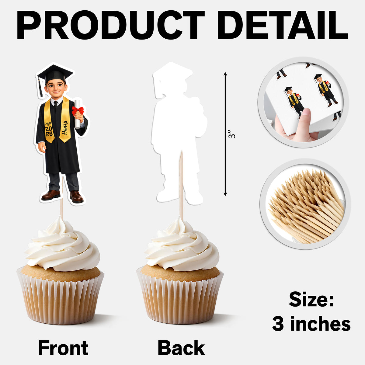 Custom Photo Class Of 2026 3D Cartoon Style Graduation Cupcake Toppers HA75 920074