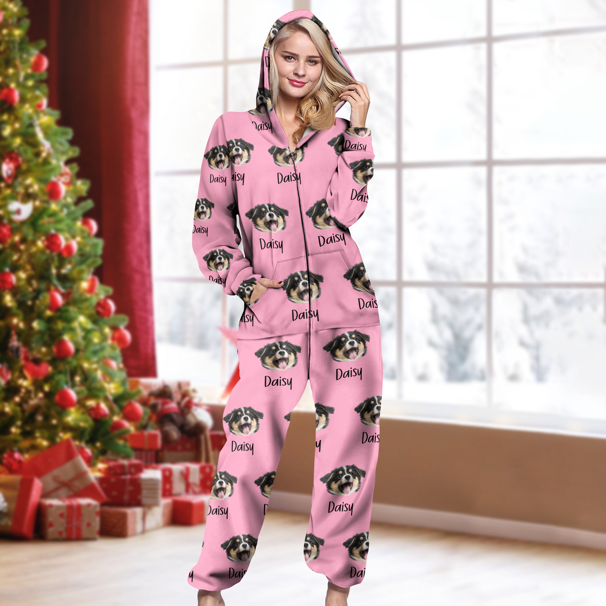 Custom Pet Face & Name Onesie Pajamas Christmas Gift For Pet Lovers TH10 171053