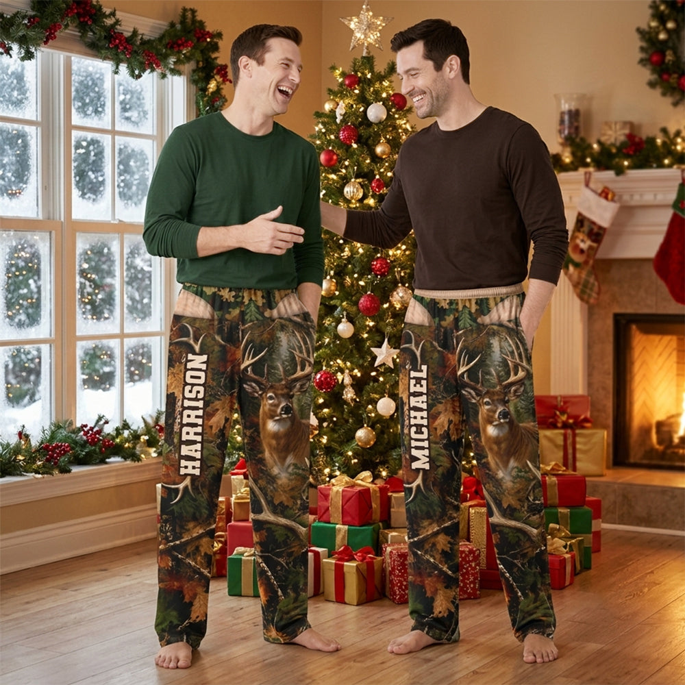 Custom Name Buck Deer Camouflage Pajamas Pants Gifts for Men HO82 904162