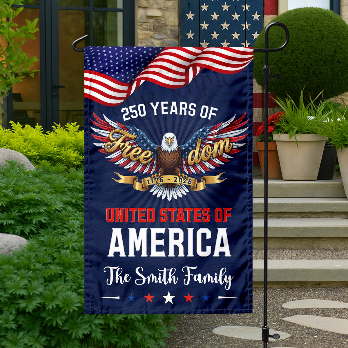 Custom Family Name 250 Years of Freedom Eagle USA 1776–2026 Garden Flag HO82 902210