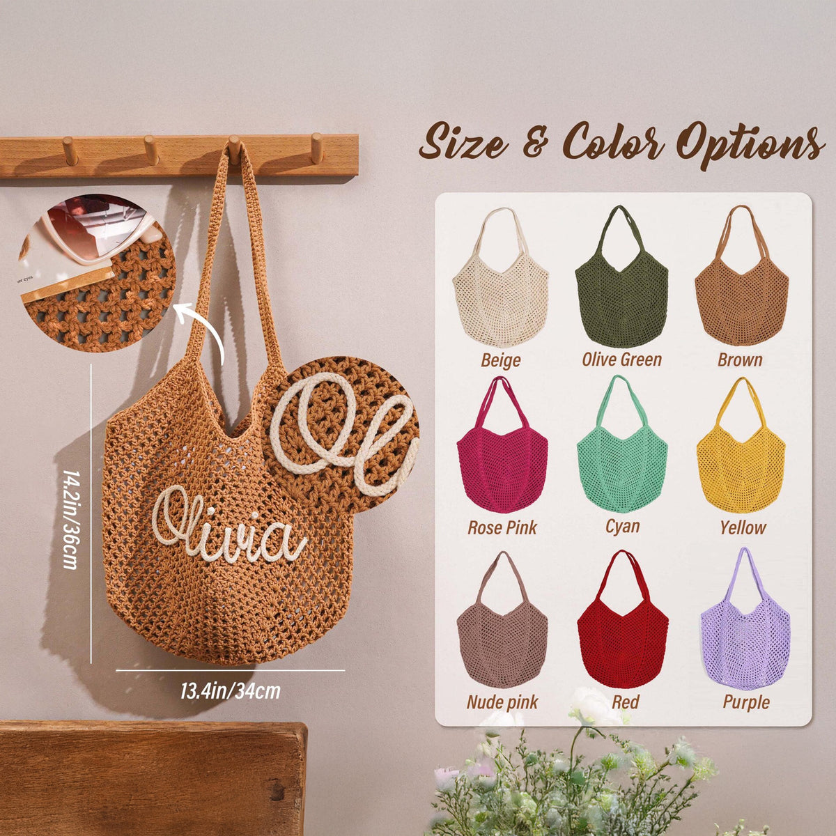 Custom Name Crochet Beach Bag - Summer Gift For Women, Mother's Day, Wife, Girlfriend HO82 902004