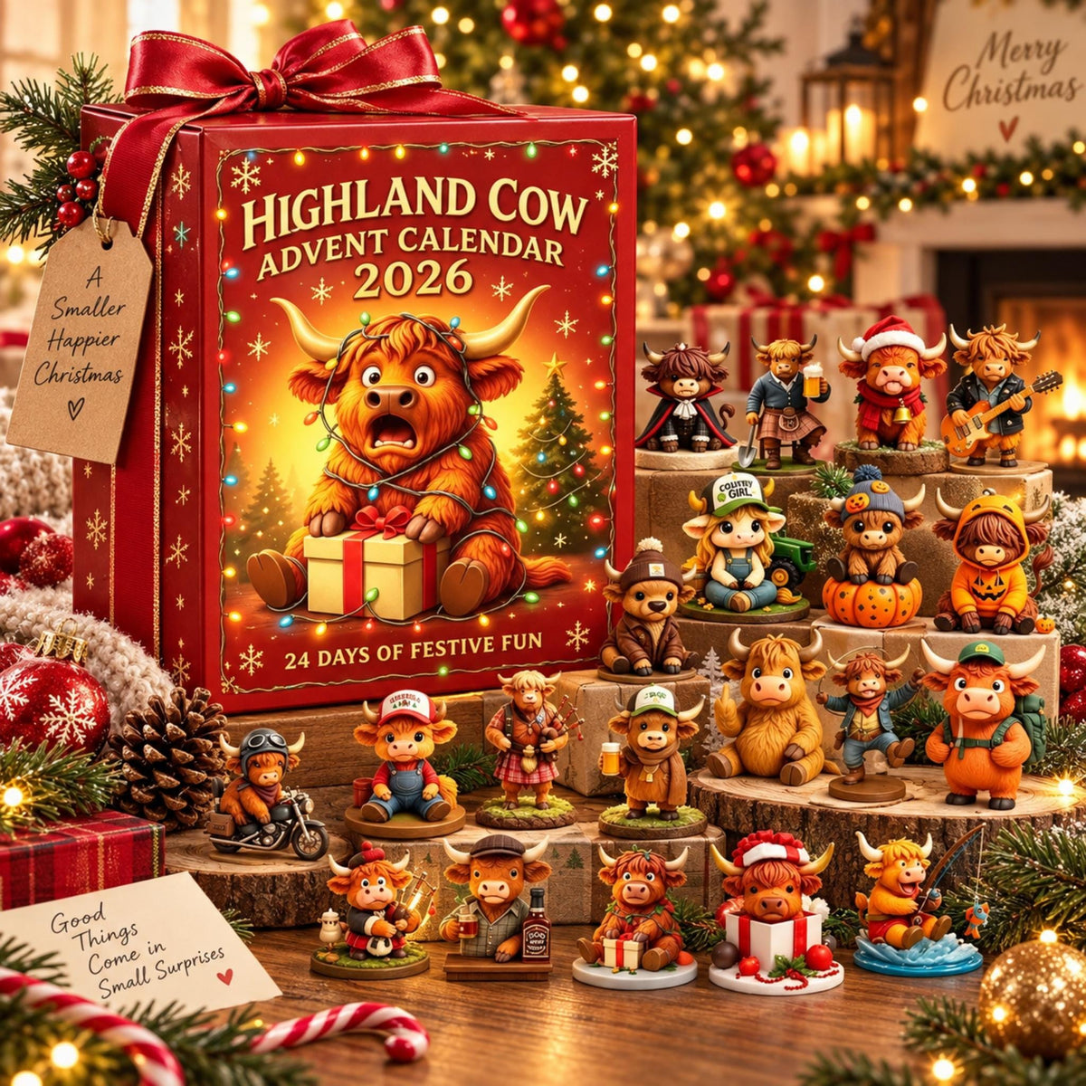 24 Days Christmas Highland Cow Advent Calendar 2026, Figurines Farmhouse Holiday Decor LM32 670173
