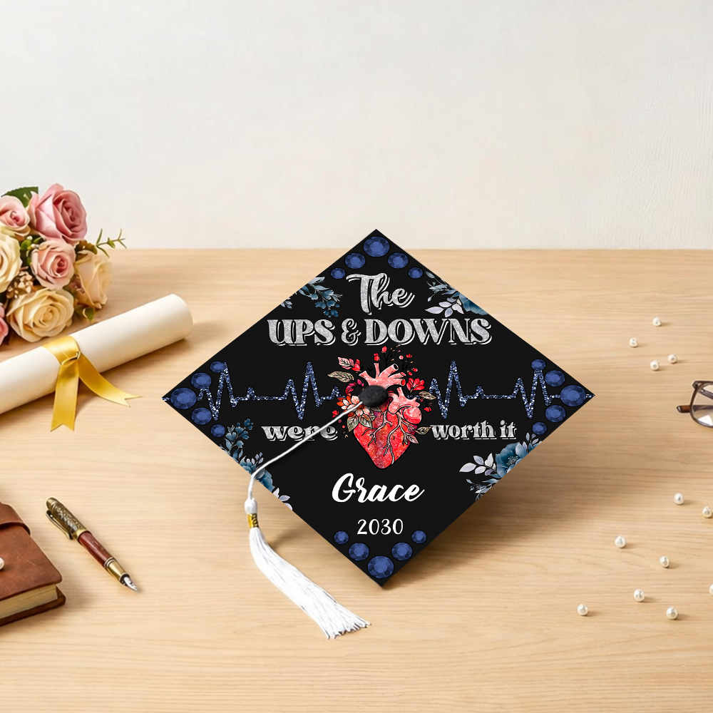 Personalized The Up & Down Were Worth It Nurse Graduation Cap Topper LM32 899275