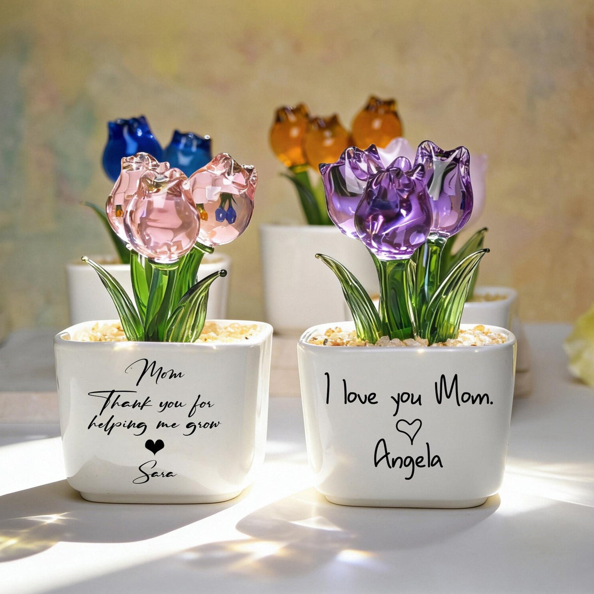 Personalized Tulip Glass Flower Pot - Gift For Mother, Happy Mother's Day HO82 901430