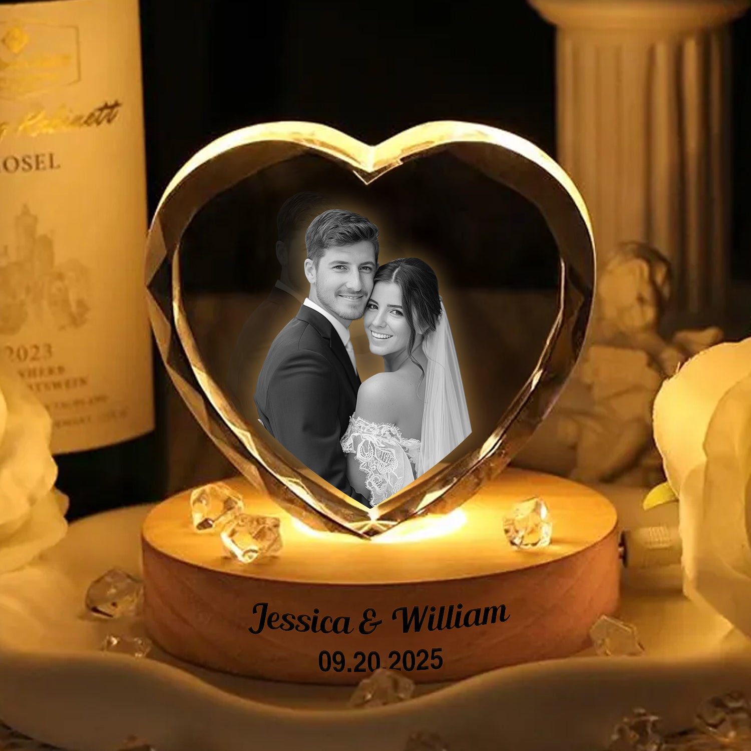 Custom Wedding Photo Engraved Crystal Photo With Light CH07 910034