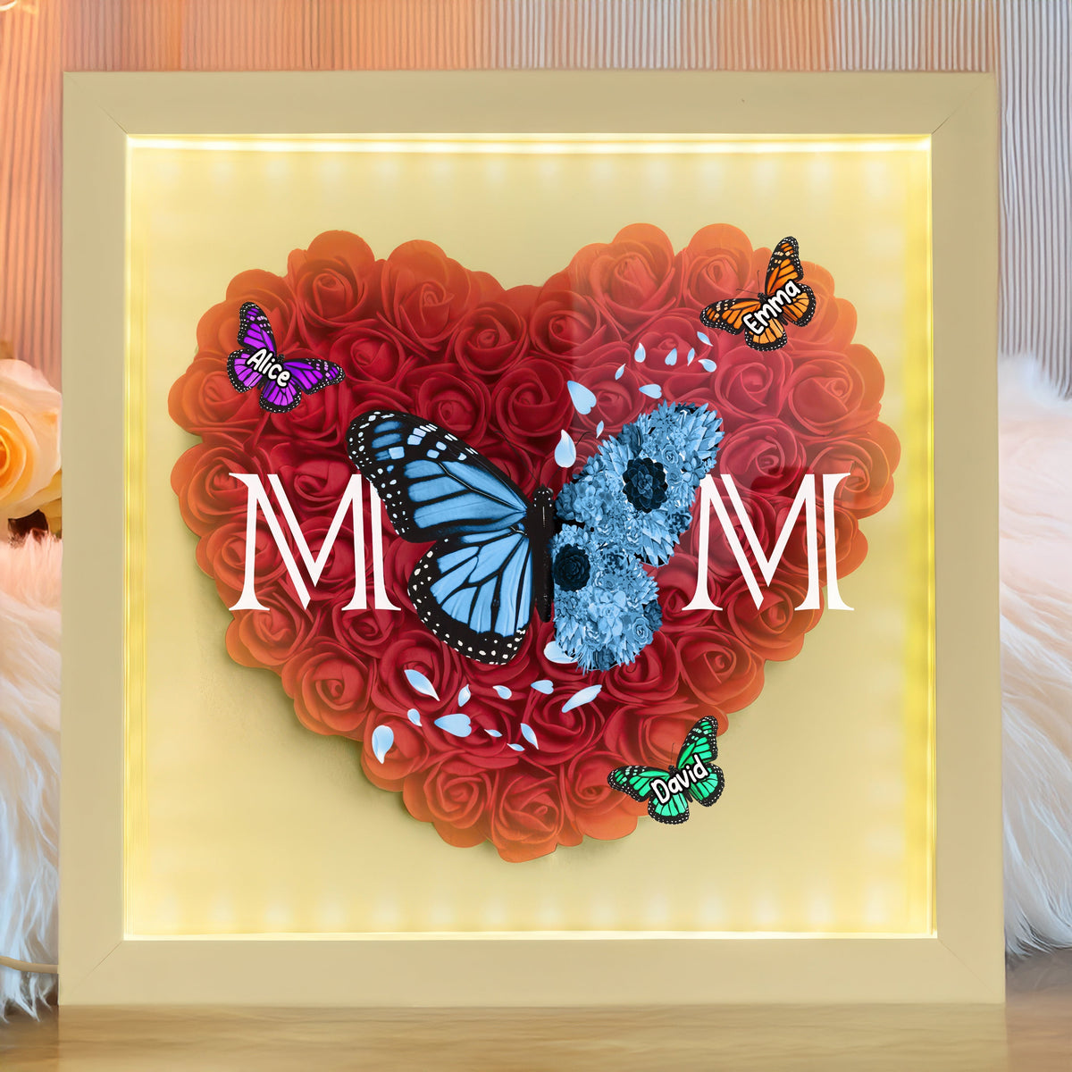We Love You Mom - Personalized Butterfly Mom Flower Shadow Box CH07 895460