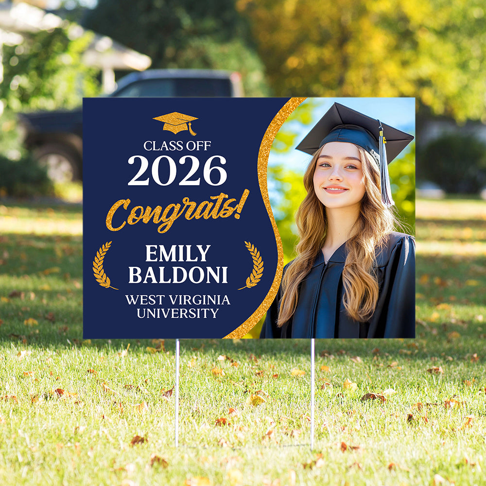 Custom Photo Congrats Class Of 2026 Glitter Graduation Yard Sign Party LM32 899439