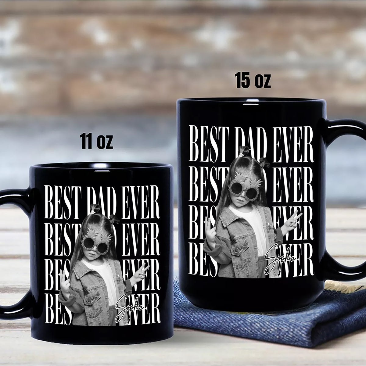 Personalized Vintage Photo Best Dad Mom Ever Black Mug Gift For Father's Day HA75 921432